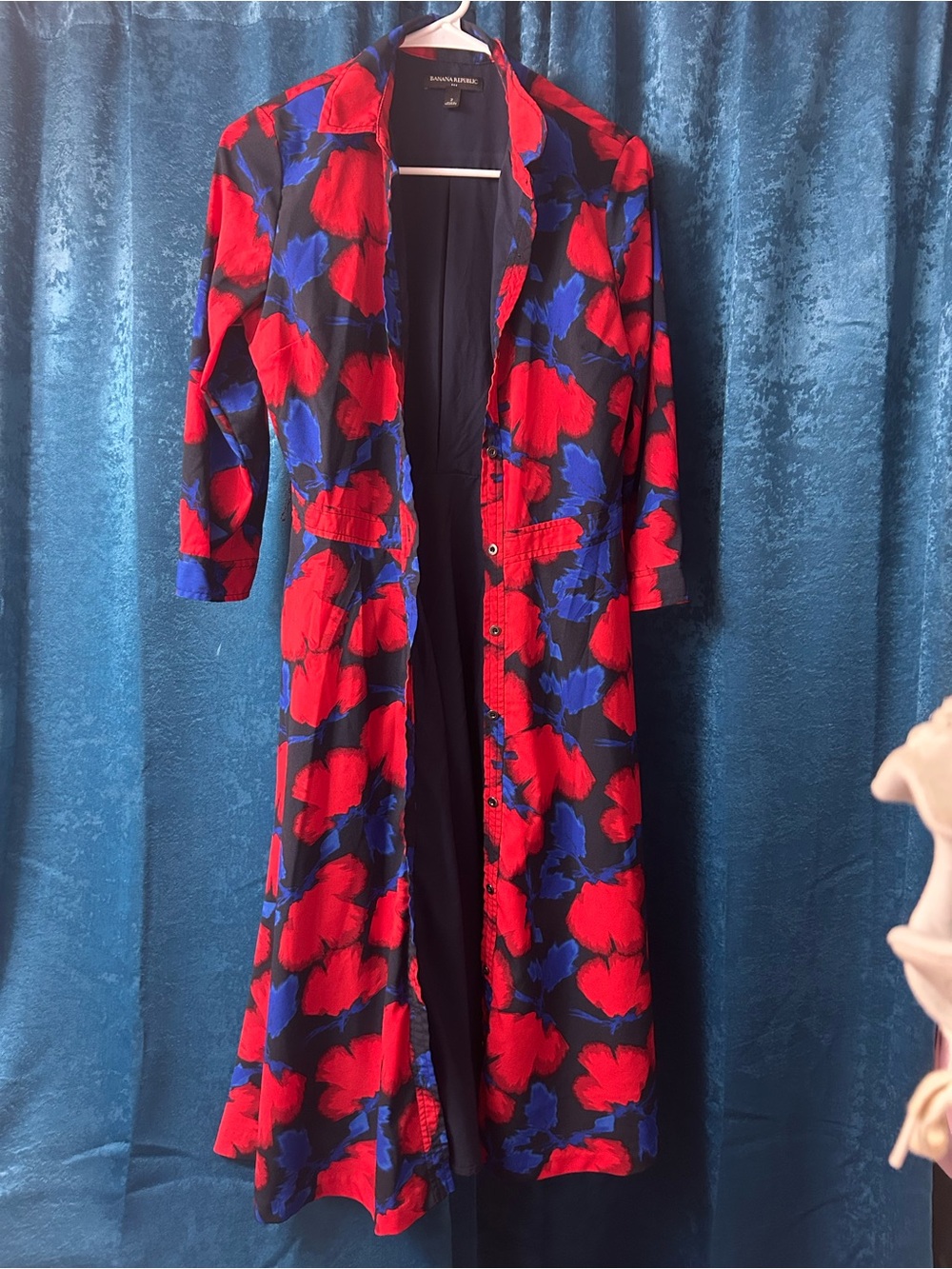 Banana Republic Red & Blue Floral Maxi Shirt Dress